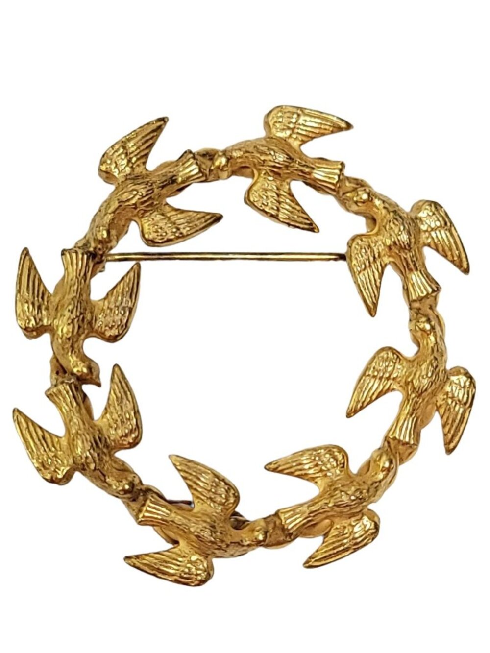 MMA Metropolitan Museum Of Art 1994 Dove Bird In Flight Round Wreath Brooch - Picture 6 of 6